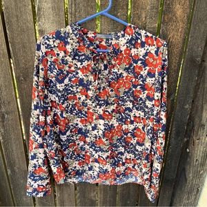 Prana Wild At Heart Nautical Wildflower Long Sleeve Blouse Sz M